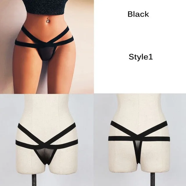 1Pc Fashion Women Spring Summer Sexy Lace Bandage Hollow Panties Transparent G-String Thongs Elastic Straps Underwear