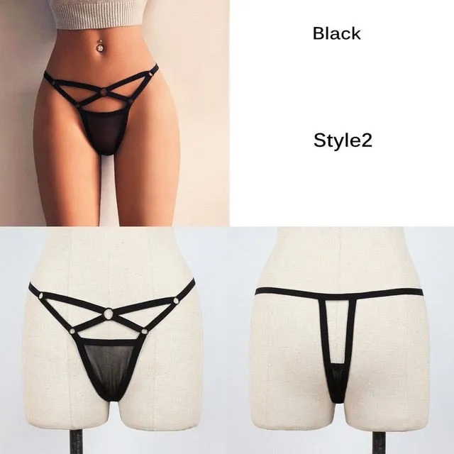 1Pc Fashion Women Spring Summer Sexy Lace Bandage Hollow Panties Transparent G-String Thongs Elastic Straps Underwear