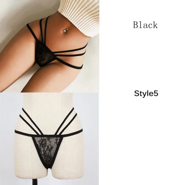 1Pc Fashion Women Spring Summer Sexy Lace Bandage Hollow Panties Transparent G-String Thongs Elastic Straps Underwear