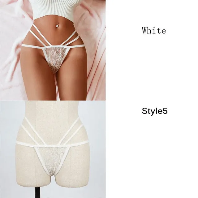 1Pc Fashion Women Spring Summer Sexy Lace Bandage Hollow Panties Transparent G-String Thongs Elastic Straps Underwear