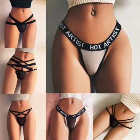 1Pc Fashion Women Spring Summer Sexy Lace Bandage Hollow Panties Transparent G-String Thongs Elastic Straps Underwear