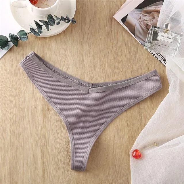 2 Pack Cotton Mix G-string Thong Underwear V Waist Panties Underpants Intimates Lingerie Briefs