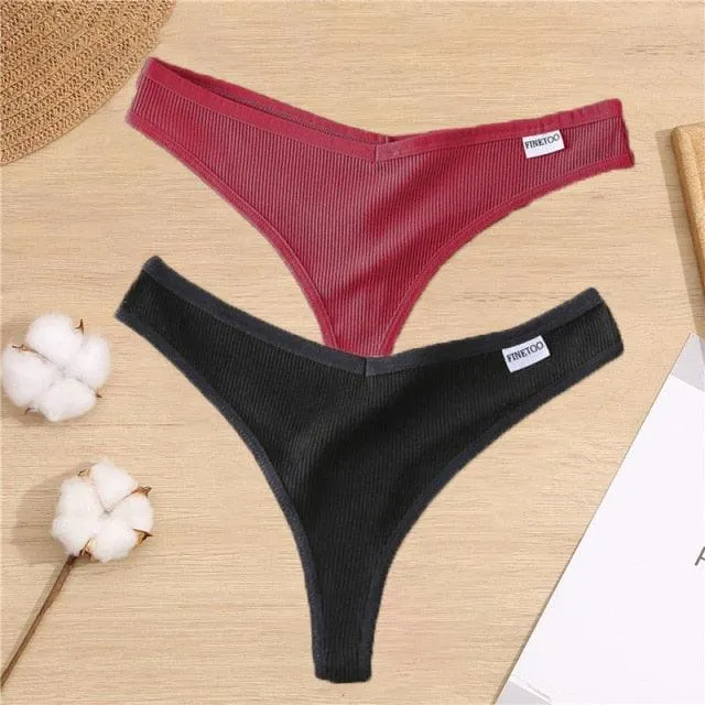 2 Pack Cotton Mix G-string Thong Underwear V Waist Panties Underpants Intimates Lingerie Briefs