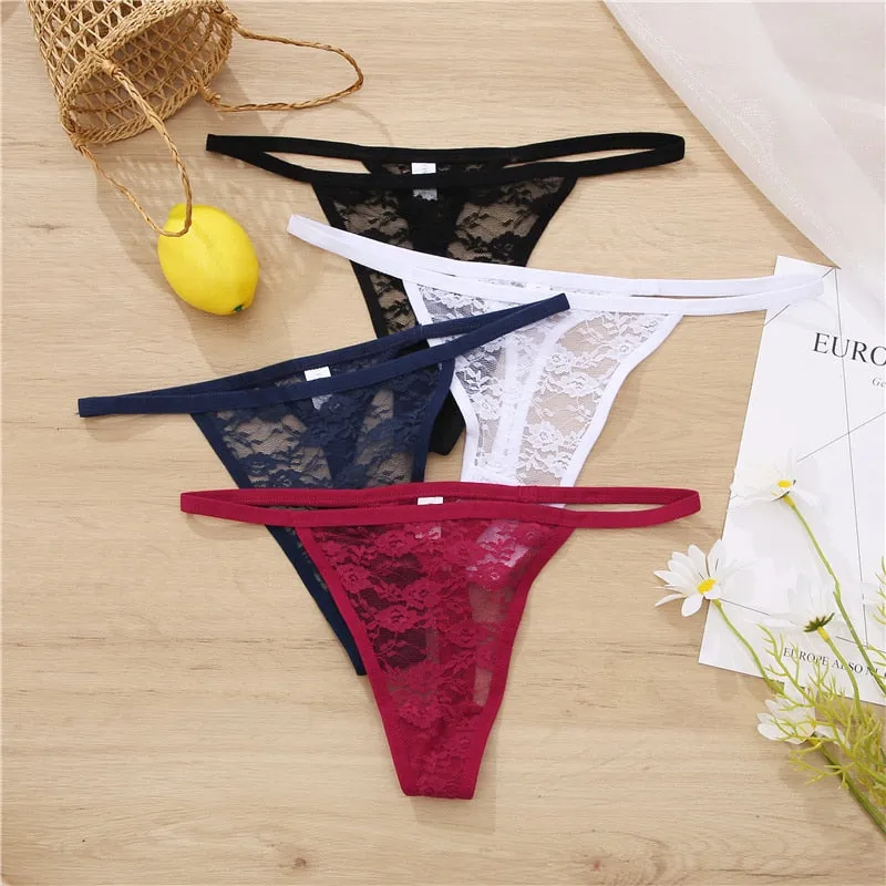 2 pack Women's Underwear Lace Panties Floral Lingerie Panties Thong G-String Pantys Perspective Intimates