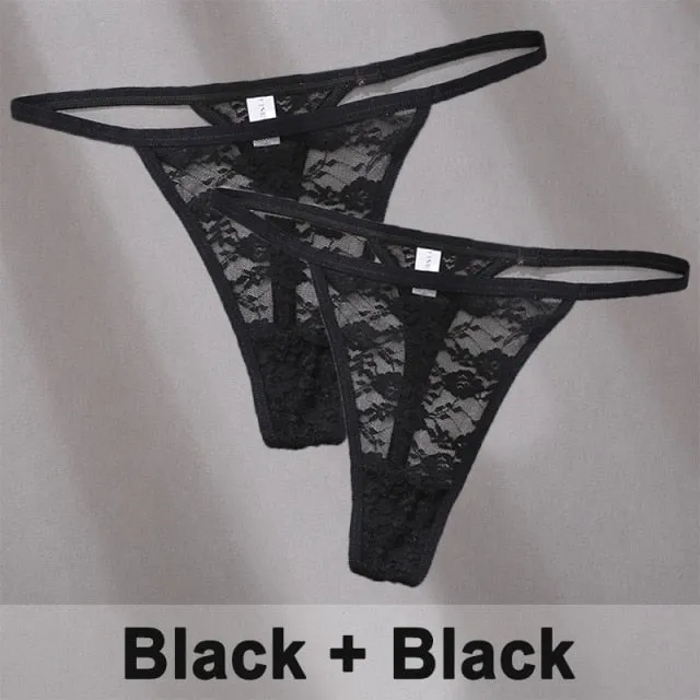 2 pack Women's Underwear Lace Panties Floral Lingerie Panties Thong G-String Pantys Perspective Intimates