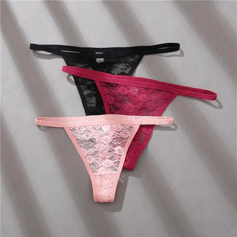 2 pack Women's Underwear Lace Panties Floral Lingerie Panties Thong G-String Pantys Perspective Intimates