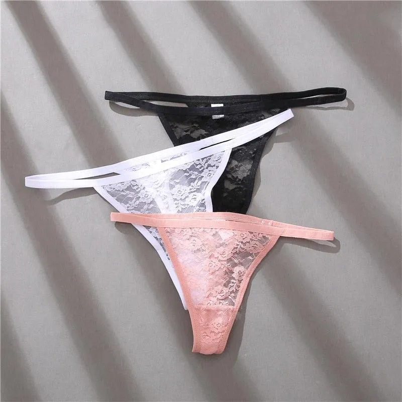 2 pack Women's Underwear Lace Panties Floral Lingerie Panties Thong G-String Pantys Perspective Intimates