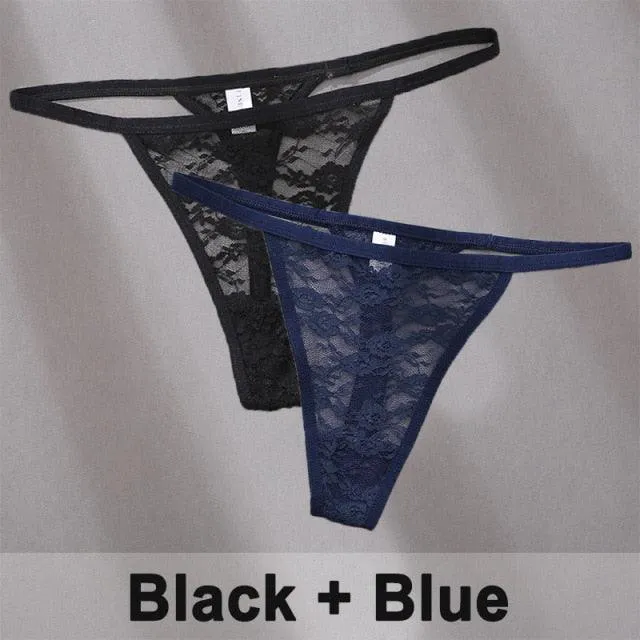 2 pack Women's Underwear Lace Panties Floral Lingerie Panties Thong G-String Pantys Perspective Intimates