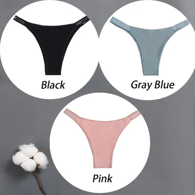 3 pack Cotton Mix Panties Letter Waist Underpants Lingerie Thong Pantys Underwear Intimates