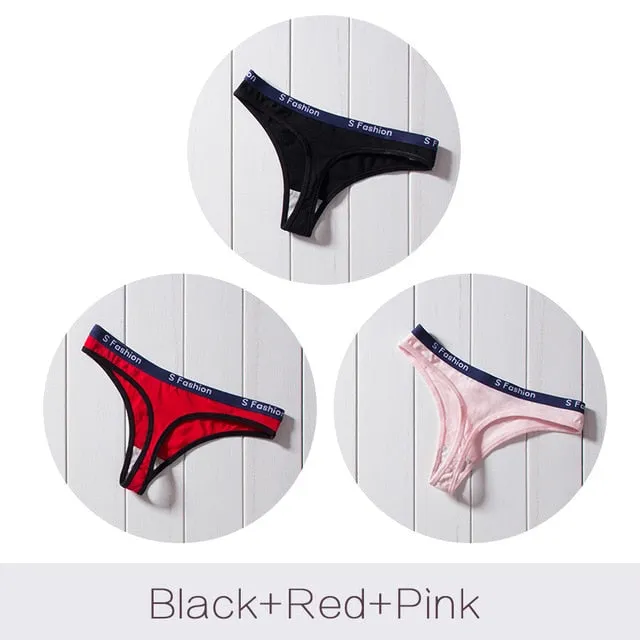 3 Pack G-String Cotton Mix Panties T Back Underwear Seamless Thong Bikini Low Rise Waist Transparent Briefs