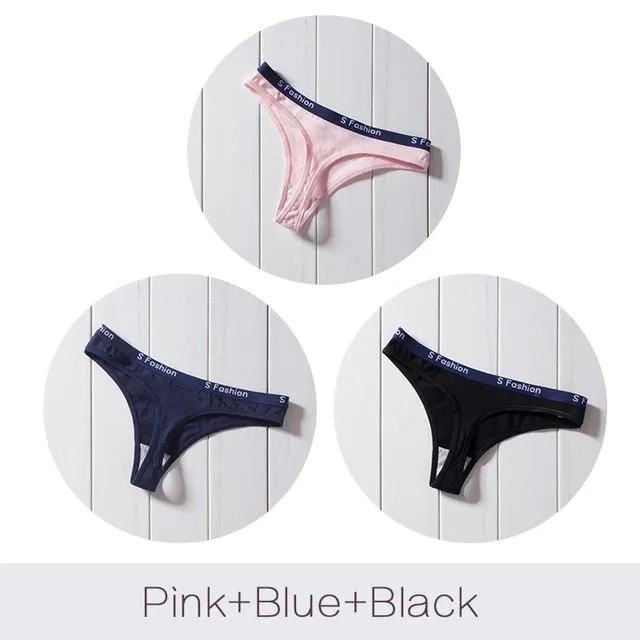 3 Pack G-String Cotton Mix Panties T Back Underwear Seamless Thong Bikini Low Rise Waist Transparent Briefs