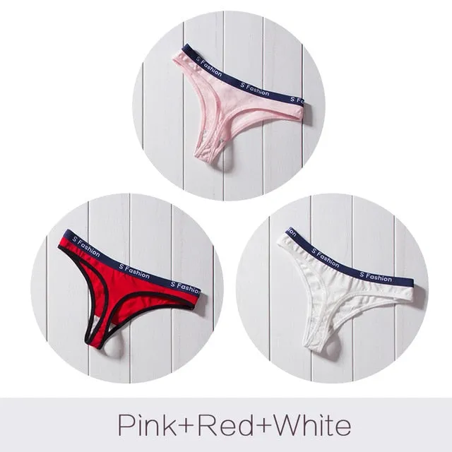 3 Pack G-String Cotton Mix Panties T Back Underwear Seamless Thong Bikini Low Rise Waist Transparent Briefs