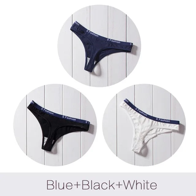 3 Pack G-String Cotton Mix Panties T Back Underwear Seamless Thong Bikini Low Rise Waist Transparent Briefs