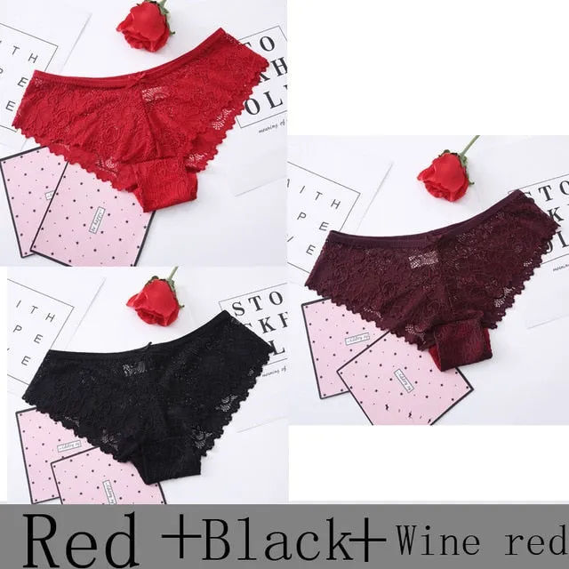 3 Pack Lace Sexy High Waist Thong Panties