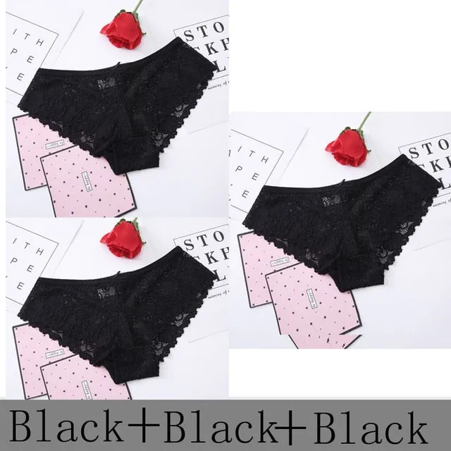 3 Pack Lace Sexy High Waist Thong Panties