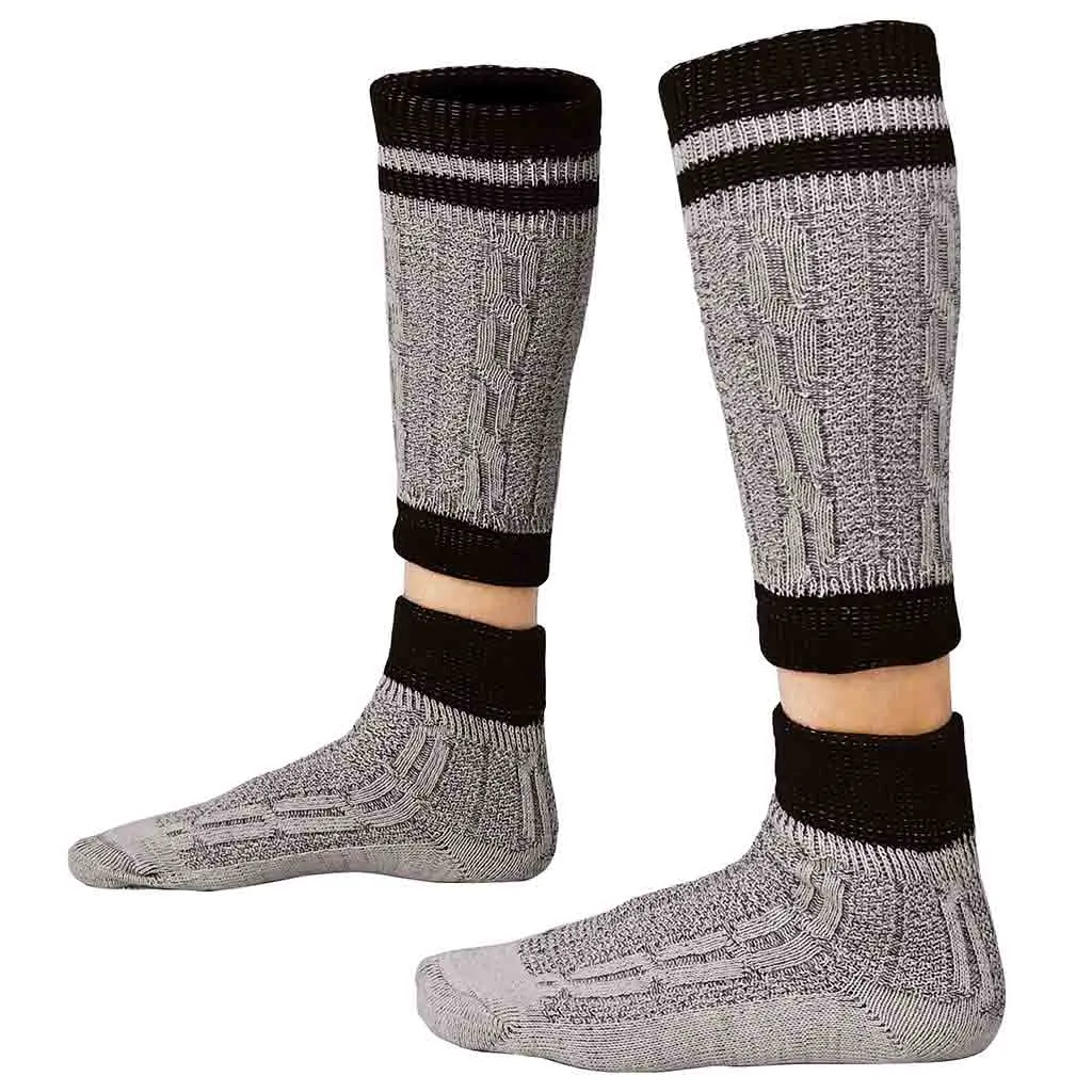 Authentic Bavarian Socks Two Piece Grey with Brown Stripes