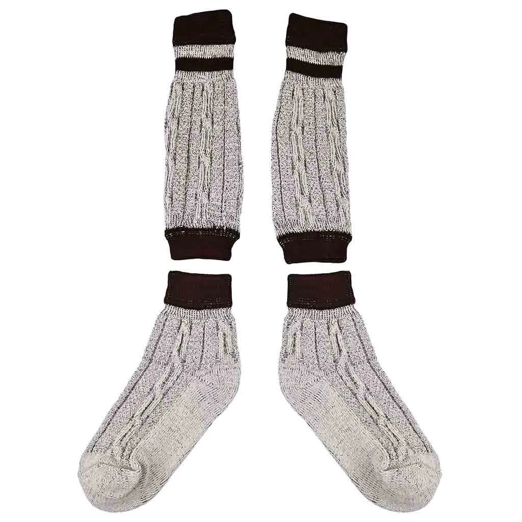 Authentic Bavarian Socks Two Piece Grey with Brown Stripes