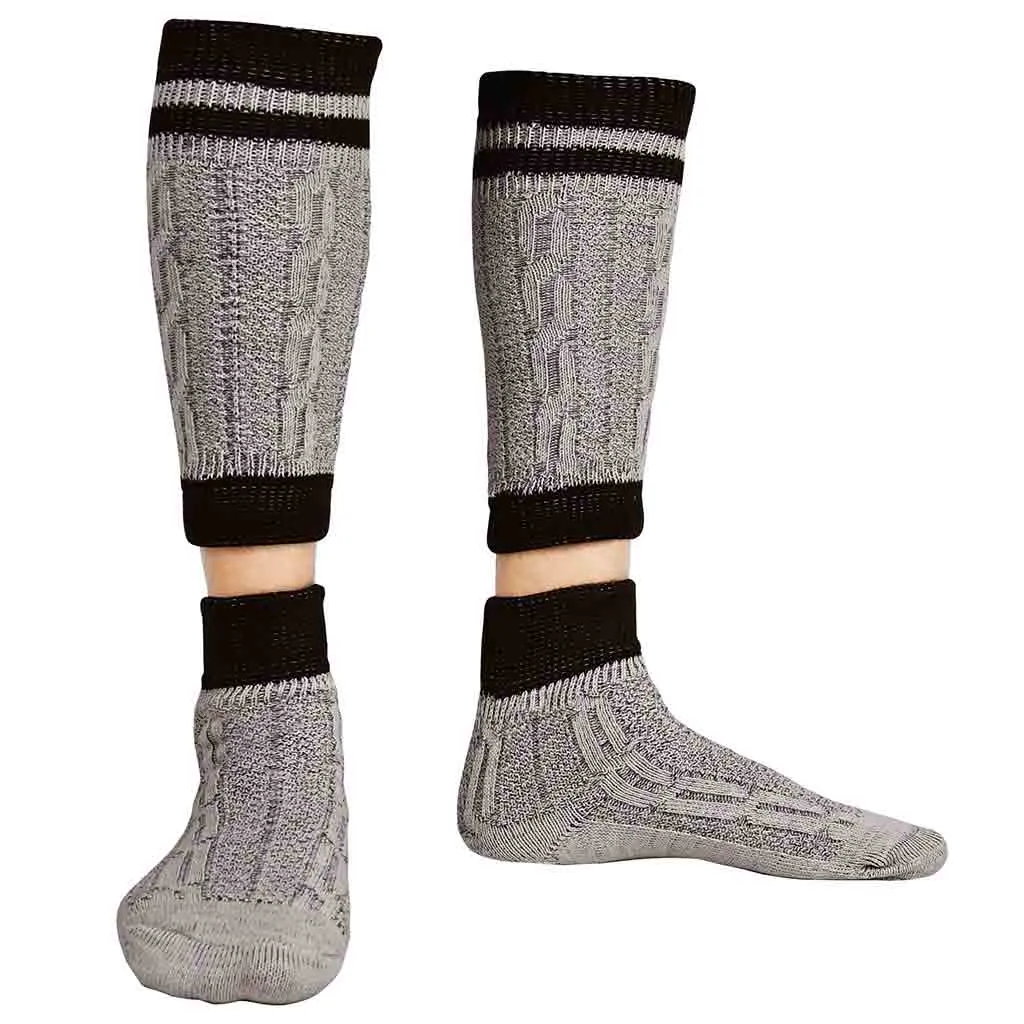 Authentic Bavarian Socks Two Piece Grey with Brown Stripes