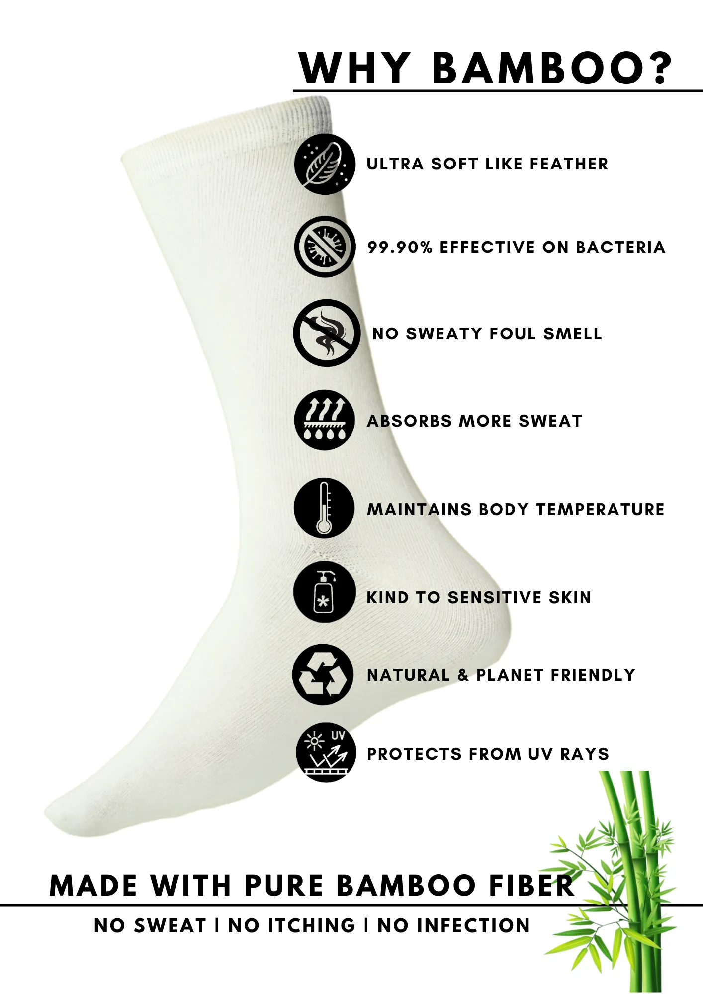 Bamboo Fabric Socks – Soft, Breathable, Eco-Friendly Comfort | White