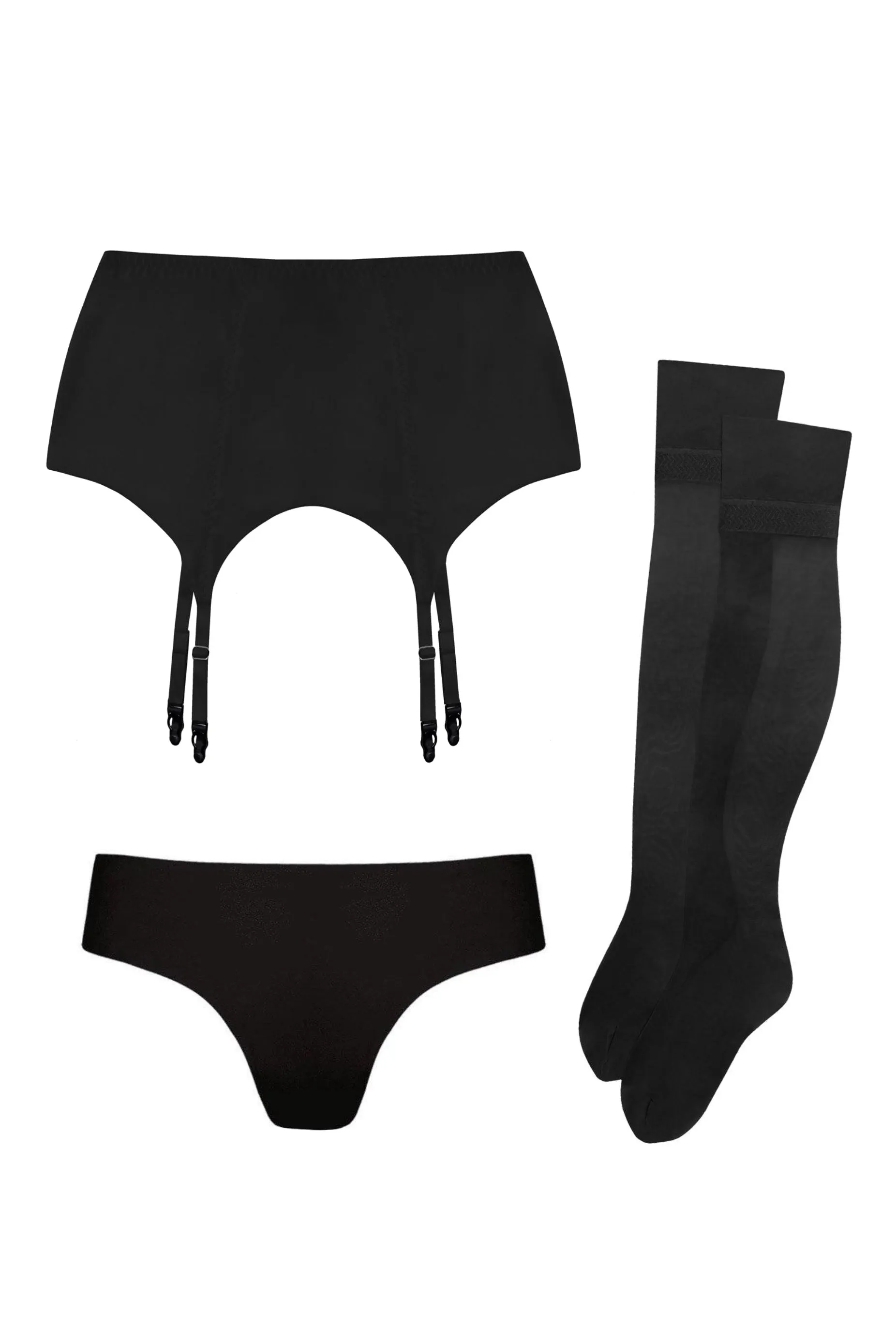 Basic black set: garter belt seamless brazilian stockings