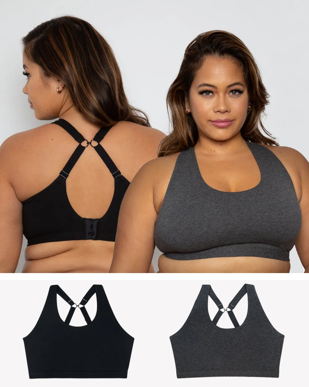 Cotton Comfort 2-Pack Bralette - Charcoal Heather/Black Hue