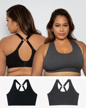 Cotton Comfort 2-Pack Bralette - Charcoal Heather/Black Hue