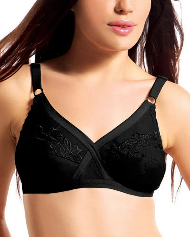 Cotton Cross Bra - Flourish - Black