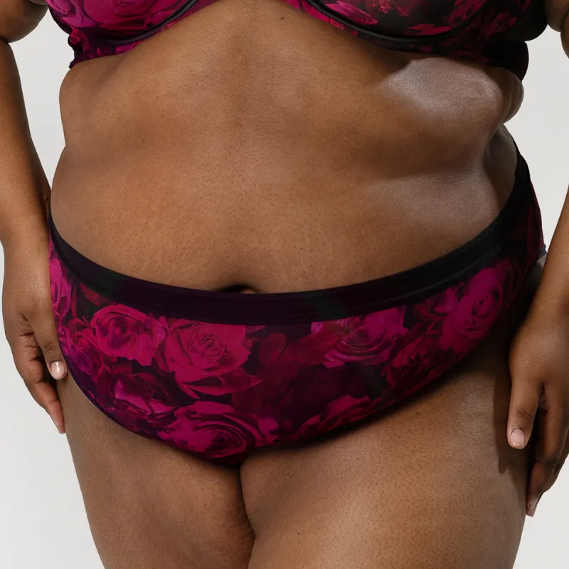 Curvy Couture Sheer Mesh High Cut Brief Dramatic Roses