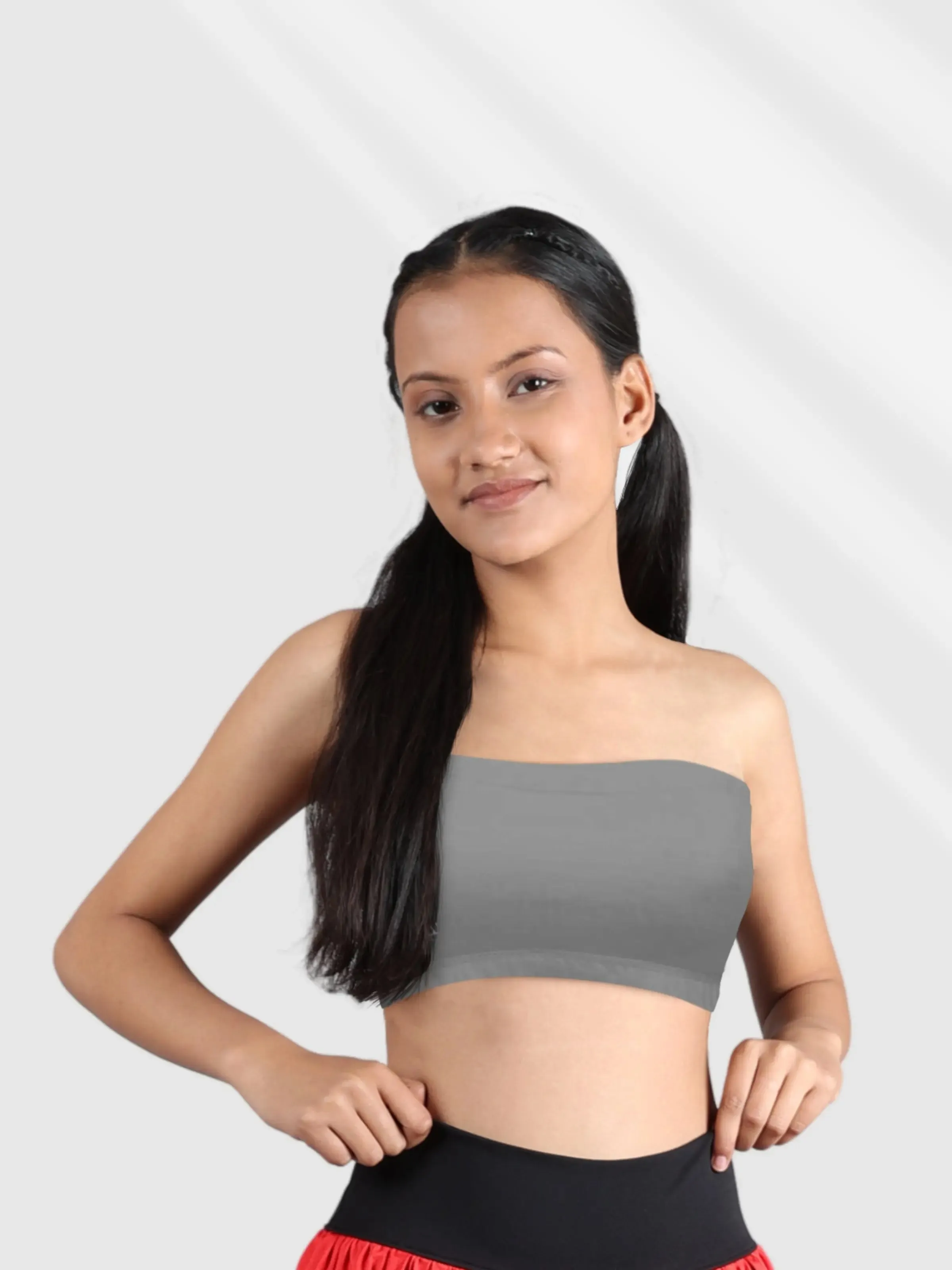 Double-Layer Cotton Strapless Bra | Non-Padded Tube Bra | Solid Grey Bra