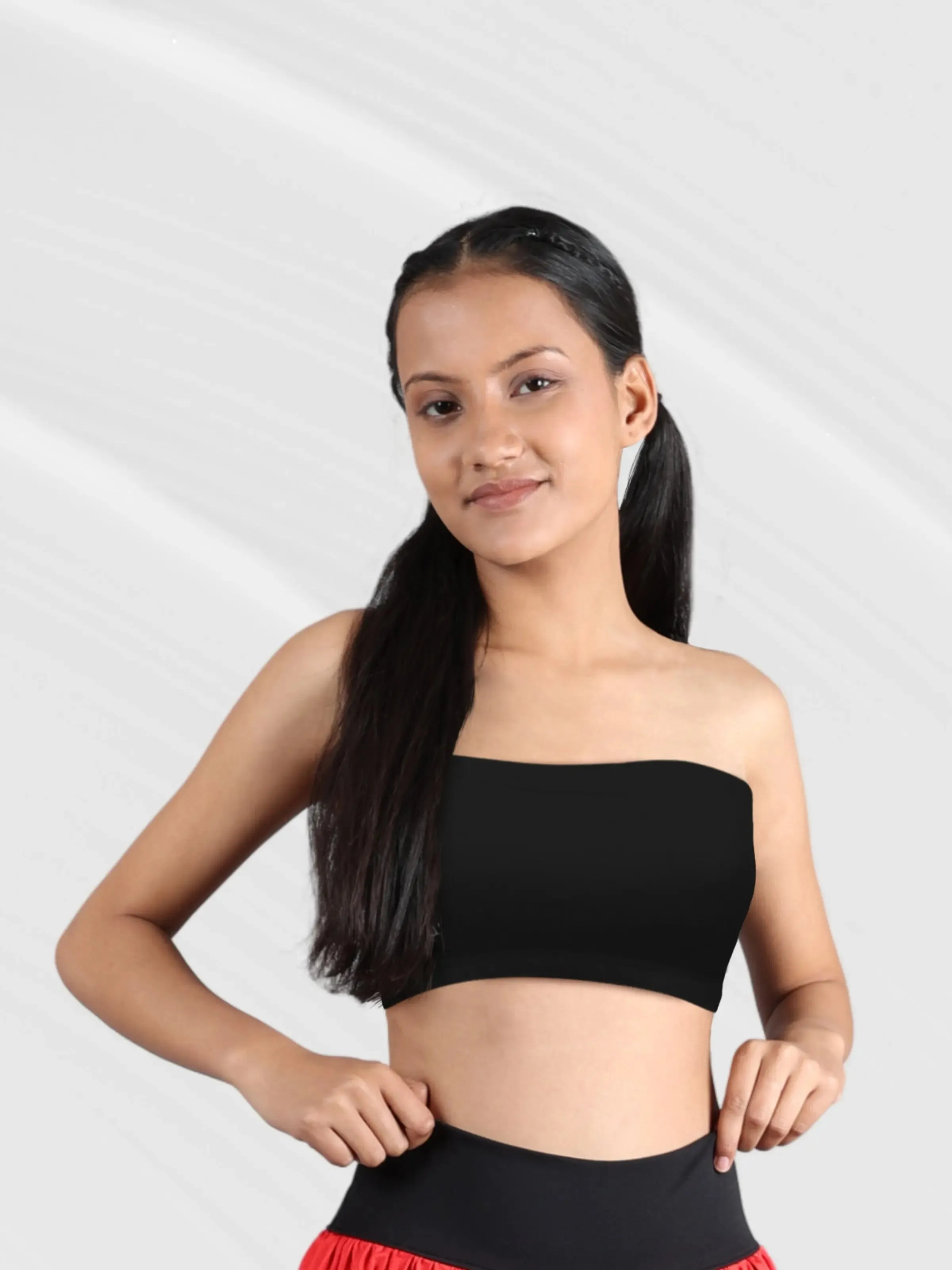 Double-Layer Cotton Tube Bra | Solid Black | Non-Padded Strapless Bra