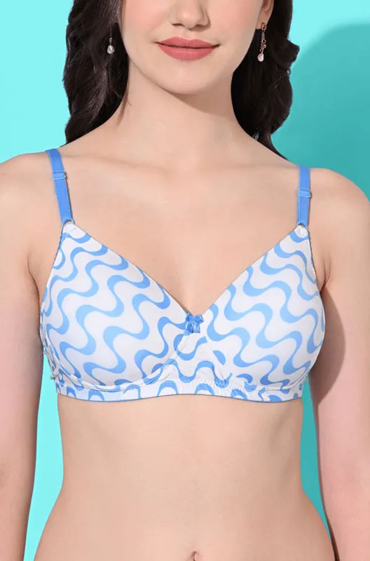 FIMS Fashion Padded Non-Wired Full Cup Aesthetic Print bra Sky Blue Color