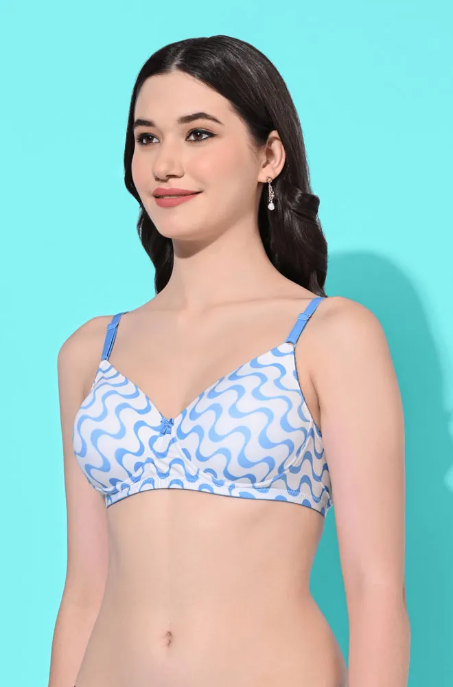 FIMS Fashion Padded Non-Wired Full Cup Aesthetic Print bra Sky Blue Color