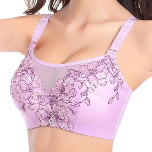 Flower Embroidery Busty Adjustable Cami Bras