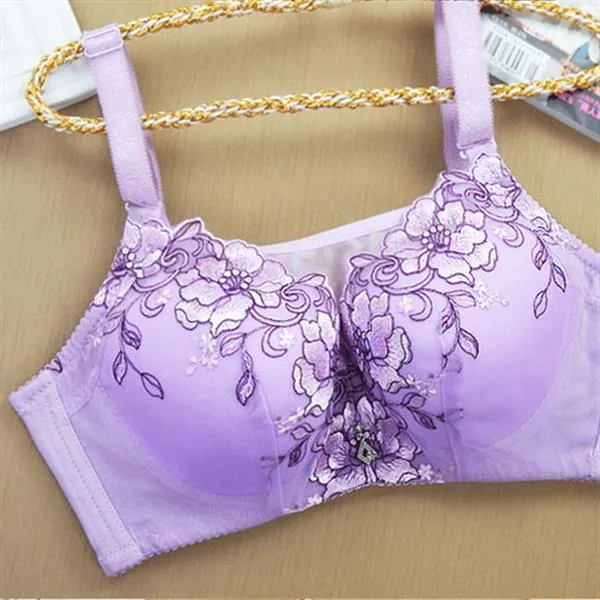 Flower Embroidery Busty Adjustable Cami Bras