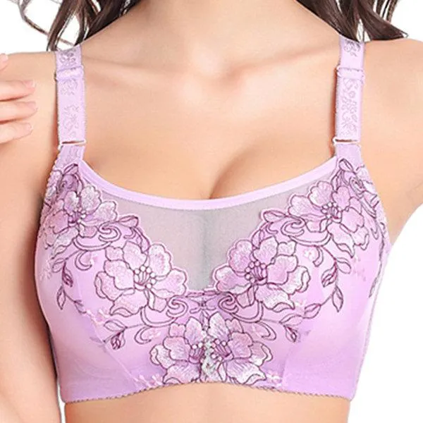 Flower Embroidery Busty Adjustable Cami Bras