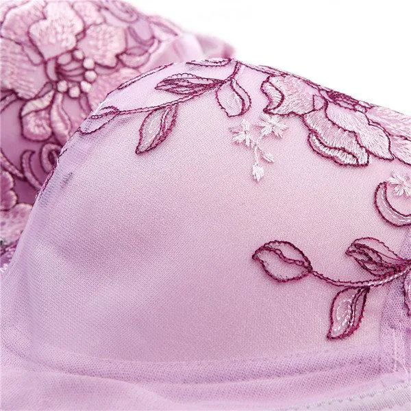 Flower Embroidery Busty Adjustable Cami Bras