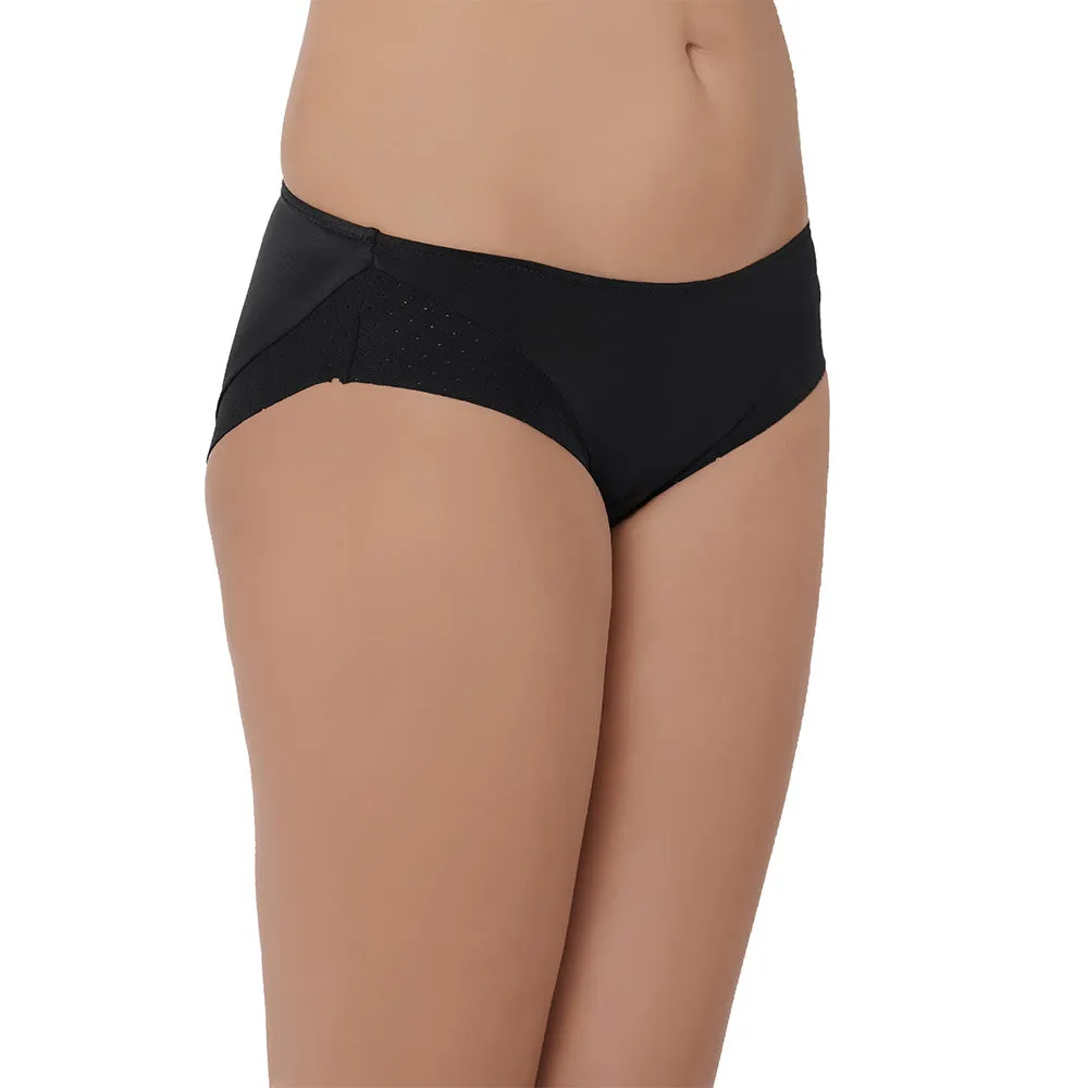 Franca  Mid Waist Medium Coverage Everyday Wear Seamless Bikini Panty - Black