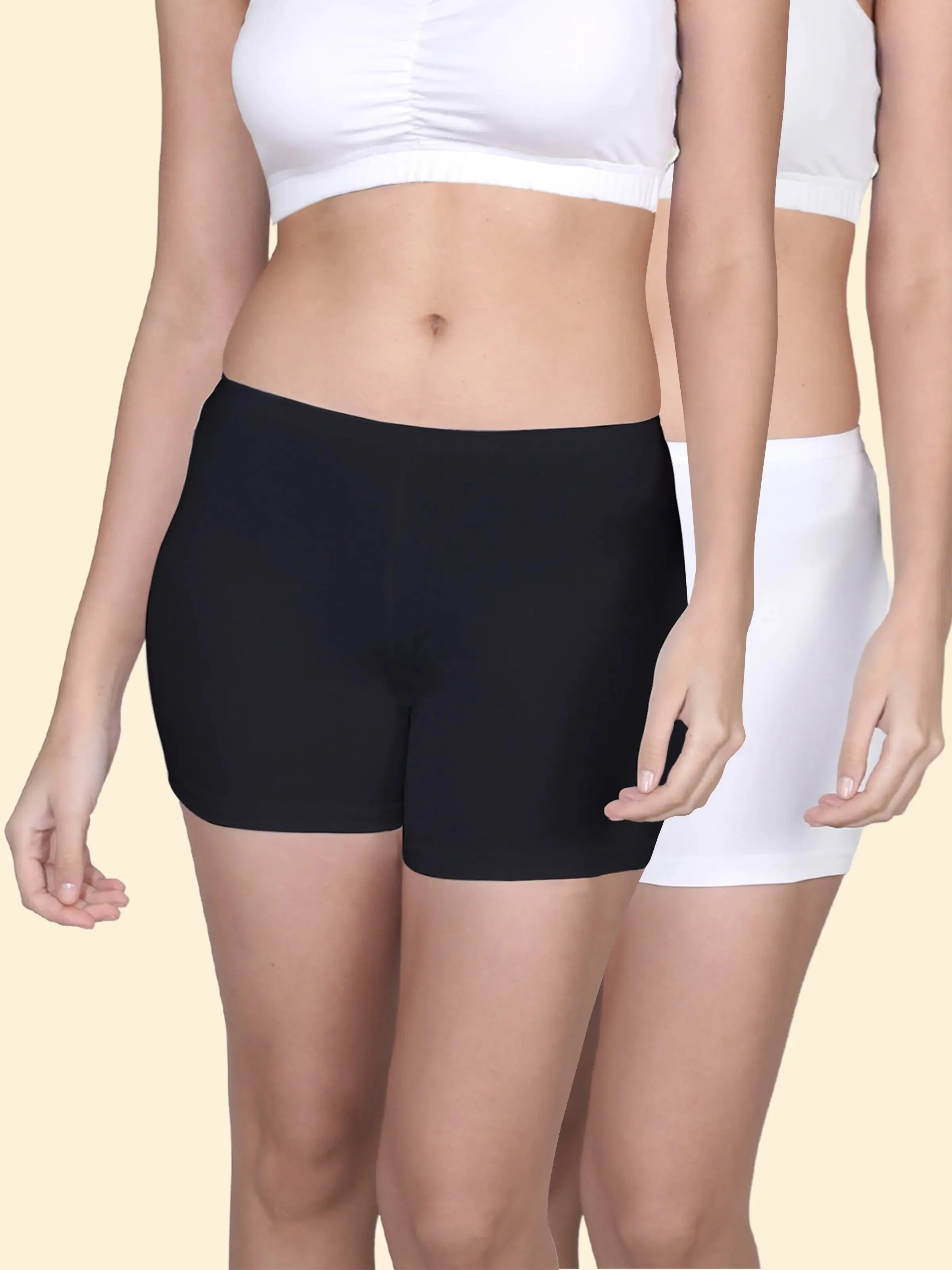 Full Coverage High Waist Long Panties with Gusseted Crotch and No Side Seams in Black and White Pack-of-2