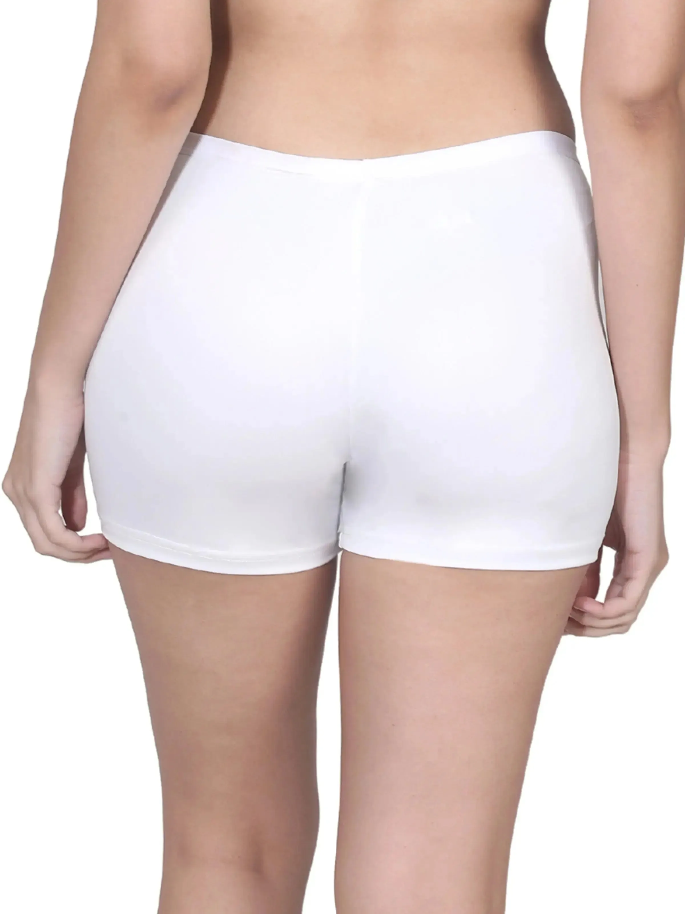 Full Coverage High Waist Long Panties with Gusseted Crotch and No Side Seams in Skin and White Pack of 2