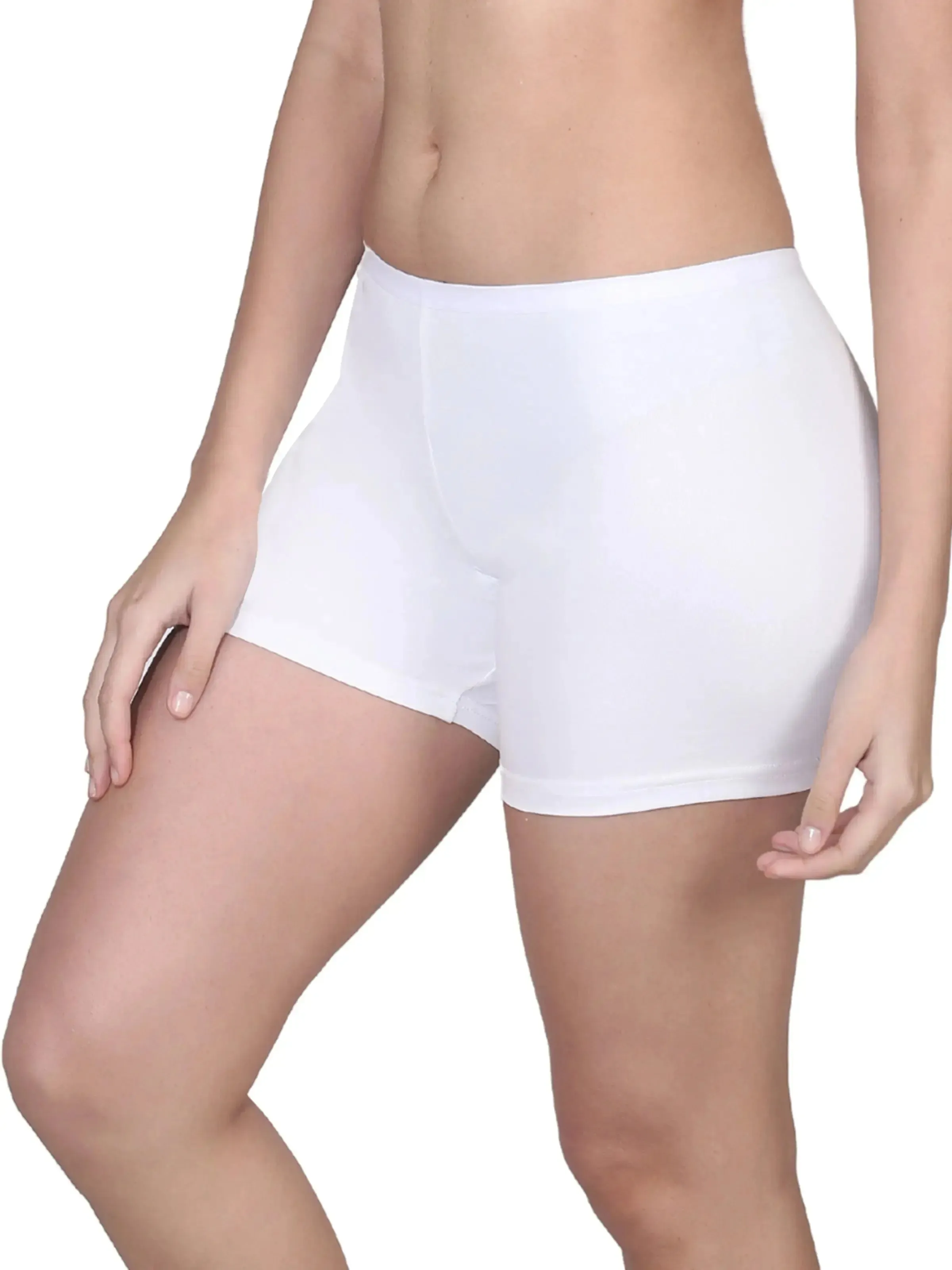 Full Coverage High Waist Long Panties with Gusseted Crotch and No Side Seams in Skin and White Pack of 2