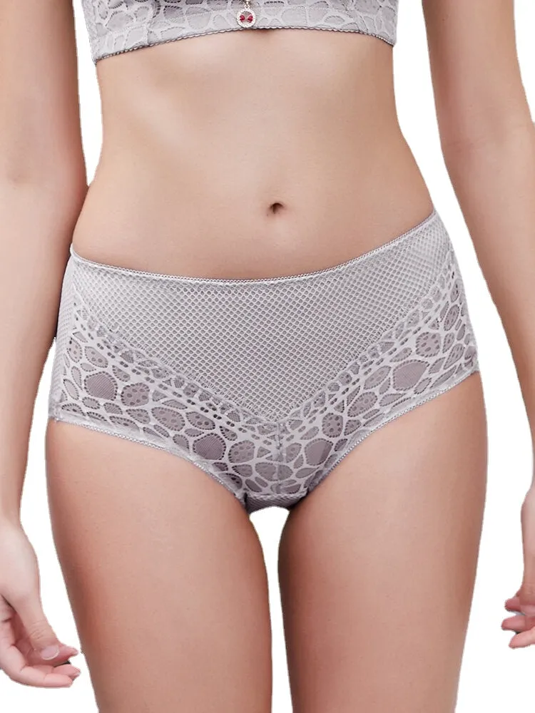 Lace Mesh Middle Waisted Breathable Seamless Full Hip Panties