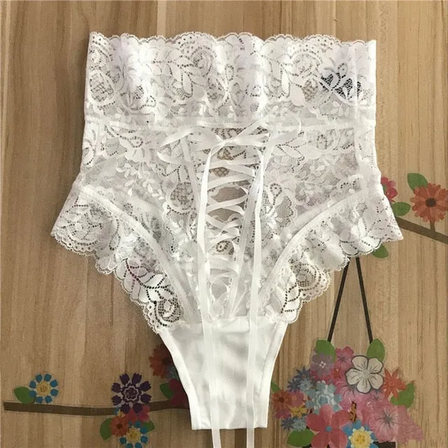 Ladies' Sexy Lace Pattern High Waist Hollow Out Thongs