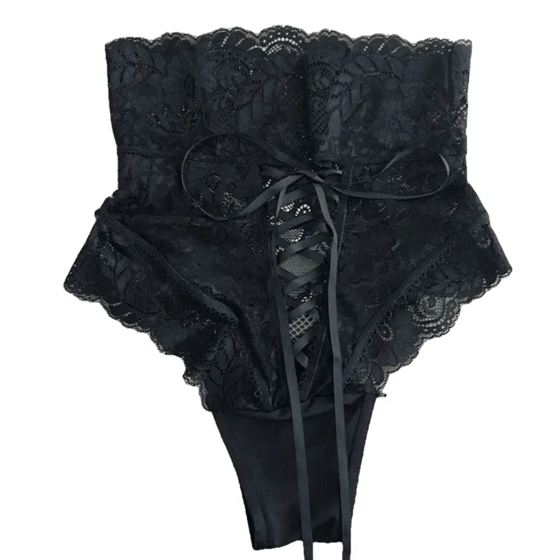 Ladies' Sexy Lace Pattern High Waist Hollow Out Thongs