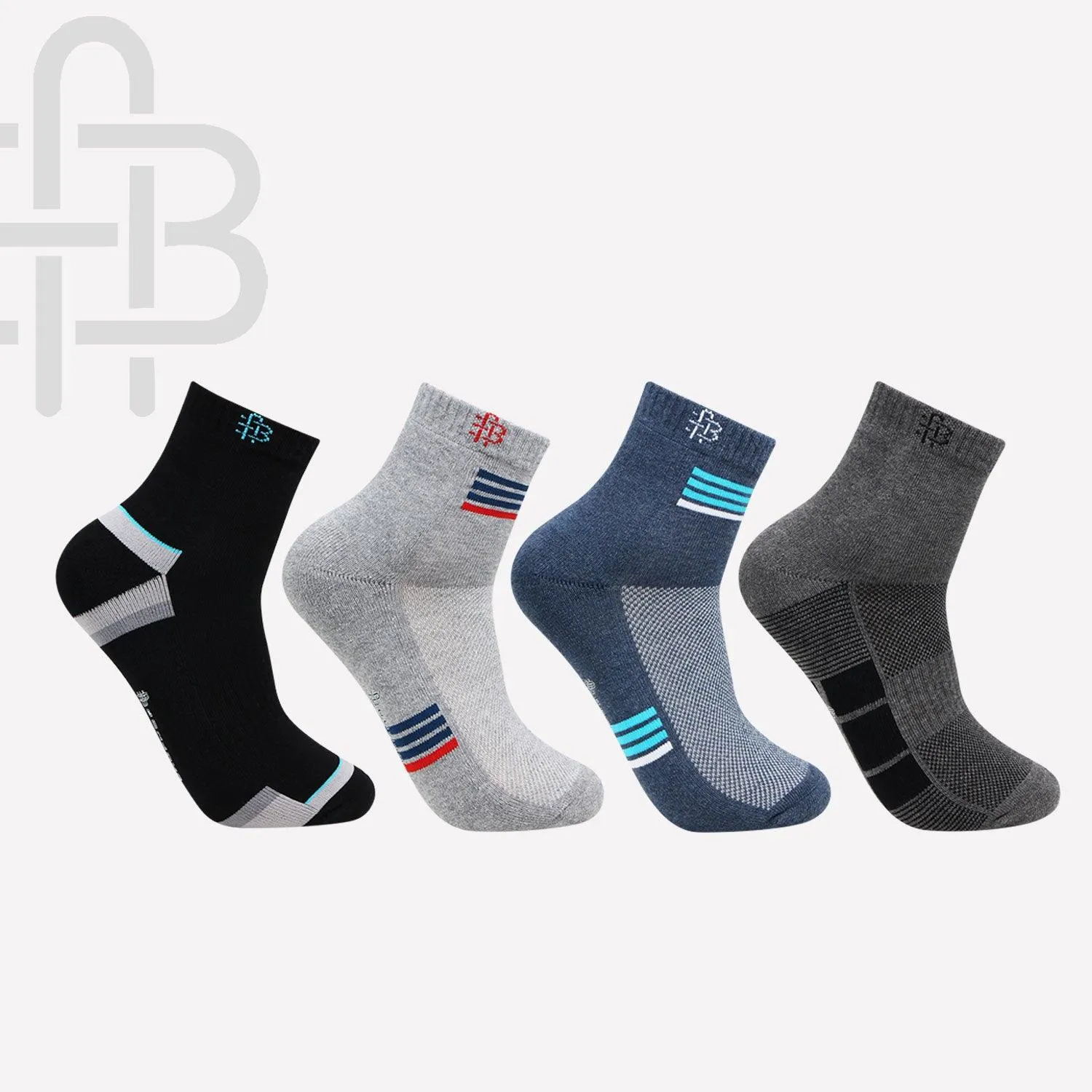 Men Cushioned Ankle Length Athletic Sports Socks -Pack Of 4