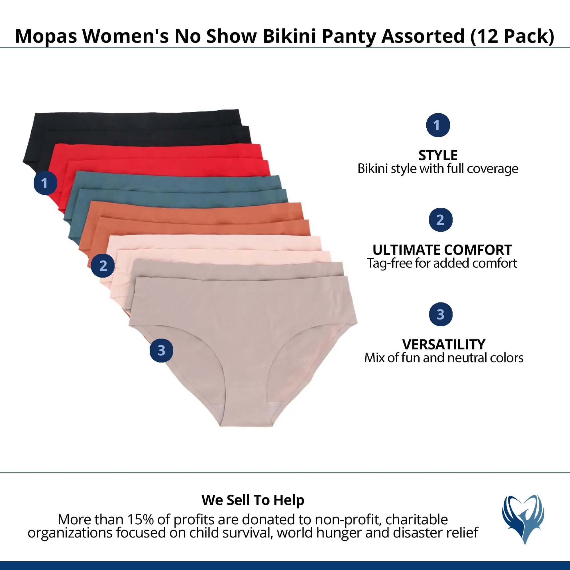 Mopas Women's No Show Bikini Panty Assorted (12 Pack)