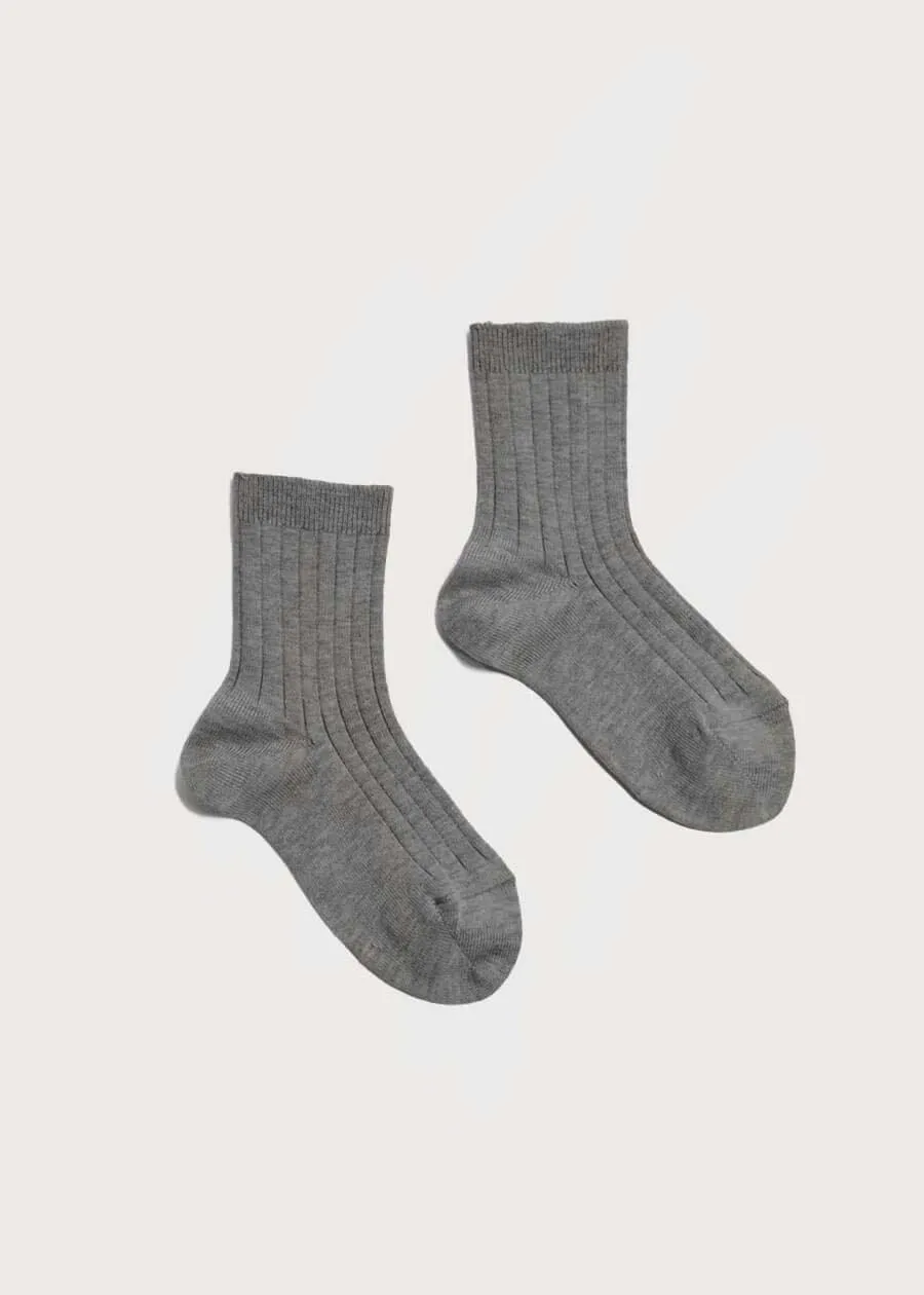 Ribbed Short Socks in Grey (0mths-10yrs)