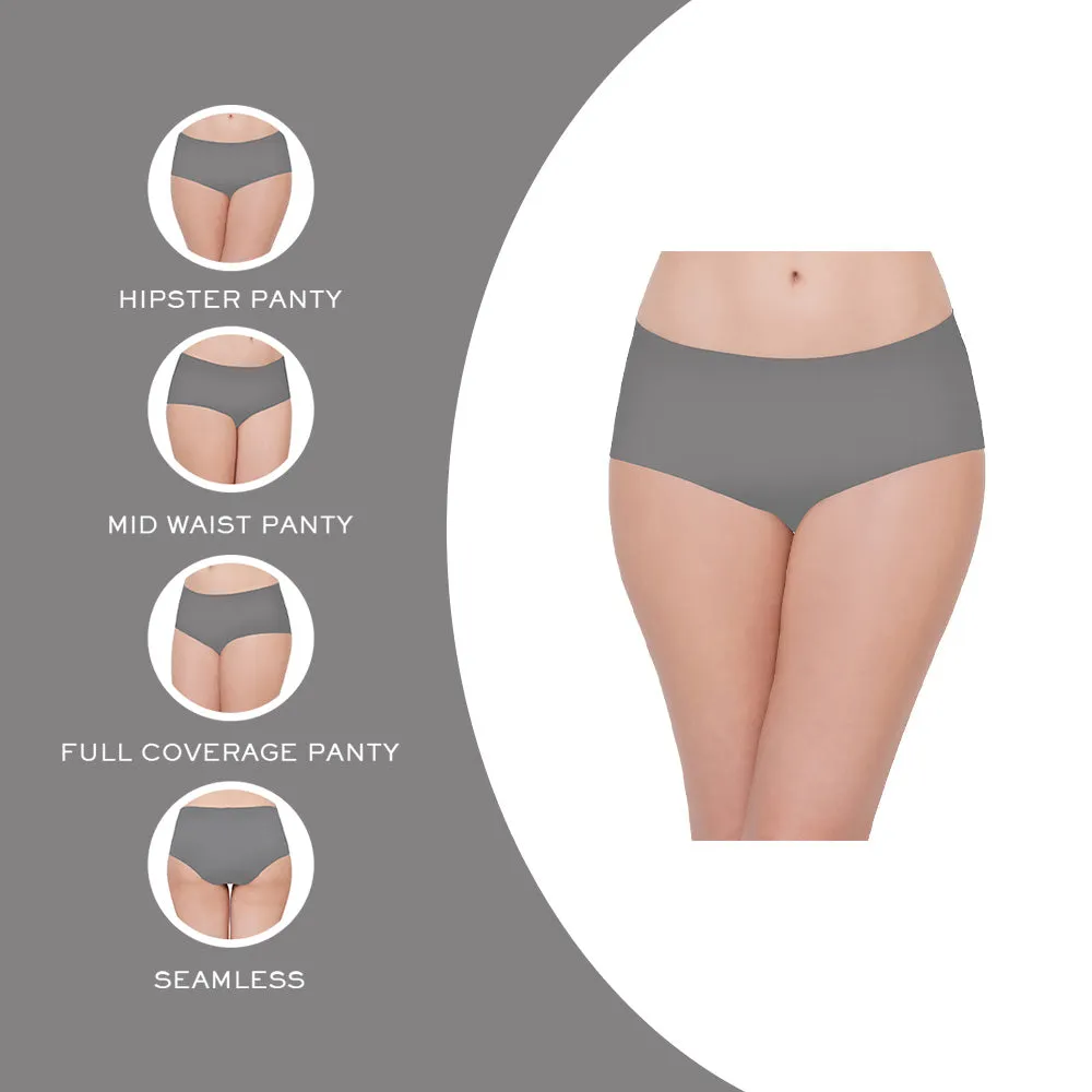 Seamless Mid Waist Full Coverage Everyday Wear Hipster Panty - Grey