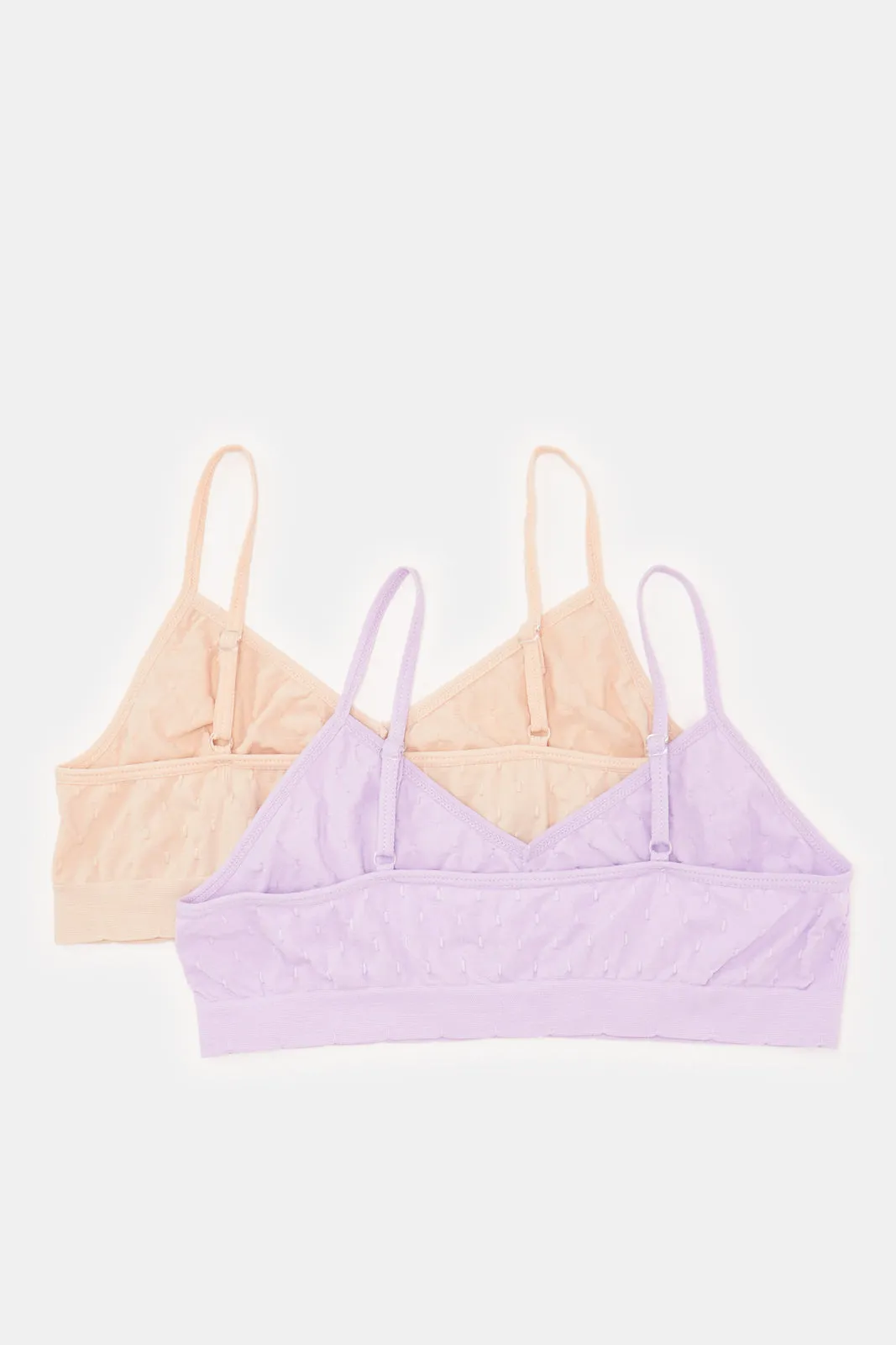 Senior Girls Purple And Beige Jacquard Bra Set (2 Piece)