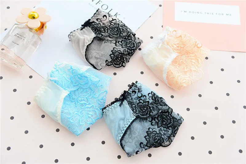 Sexy Seamless Sheer Low Waist Net Yarn Panties With Seductive Embroidery