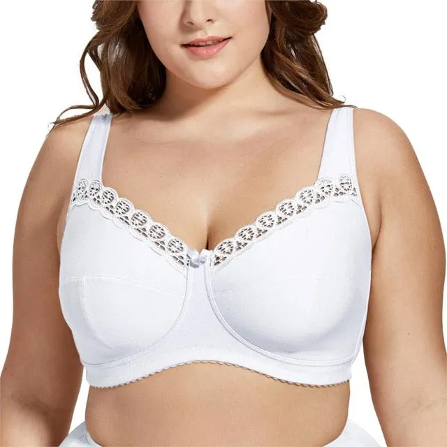 Sexy Women's Wireless Full Coverage Non-padded Cotton Lace Bra Plus Size